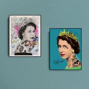 Queen Elizabeth II Art Framed Tattood Queen Print Set